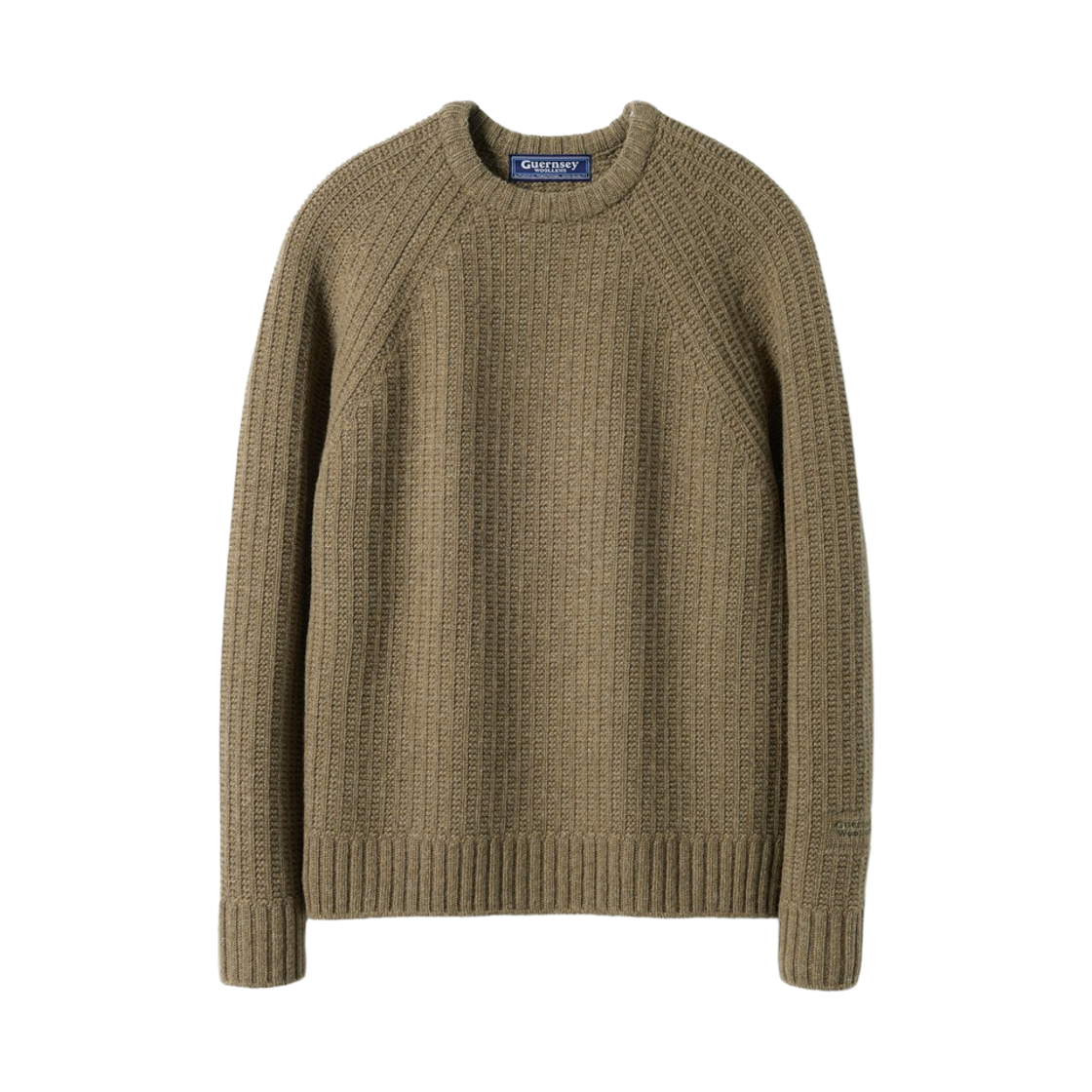 GW26CKN08-OV Guernsey Woollens British Rib Raglan Wool Crewneck Sweater Olive