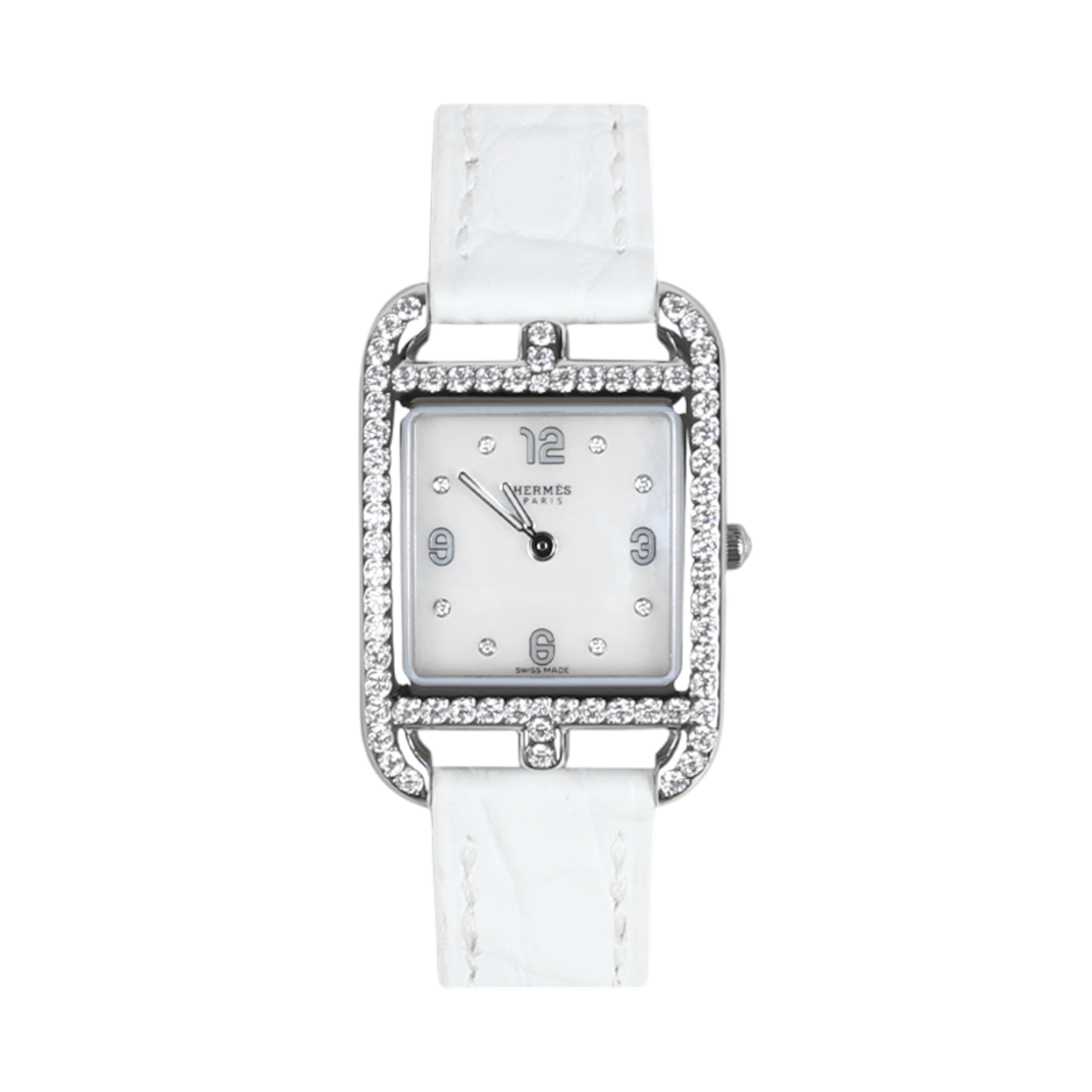 IT5HS9WEB8TQ Hermes Cape Cod White Diamond Alligator Small
