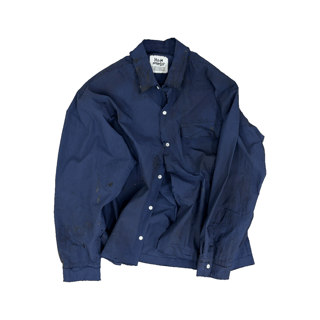 SDCS_NV Hommless Smudge Dirty Check Shirt Navy
