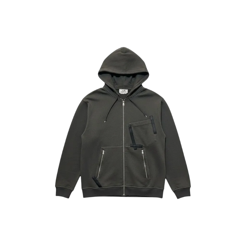IT8R9JNBNKT9 Hermes Olive Green Fleece Zip Up Hoodie Jacket