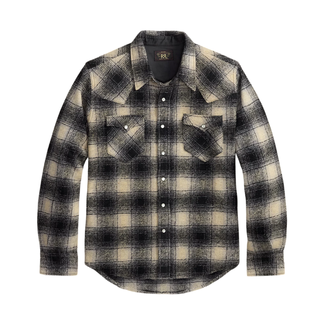100100346 Double RL Slim Fit Plaid Western Overshirt Black Multi