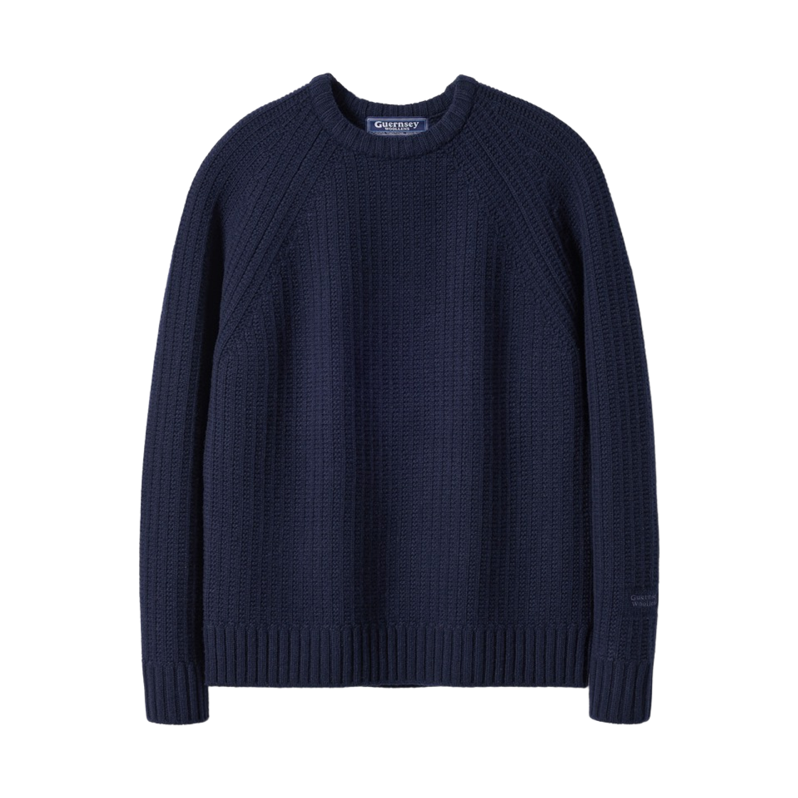 GW26CKN08-NV Guernsey Woollens British Rib Raglan Wool Crewneck Sweater Navy