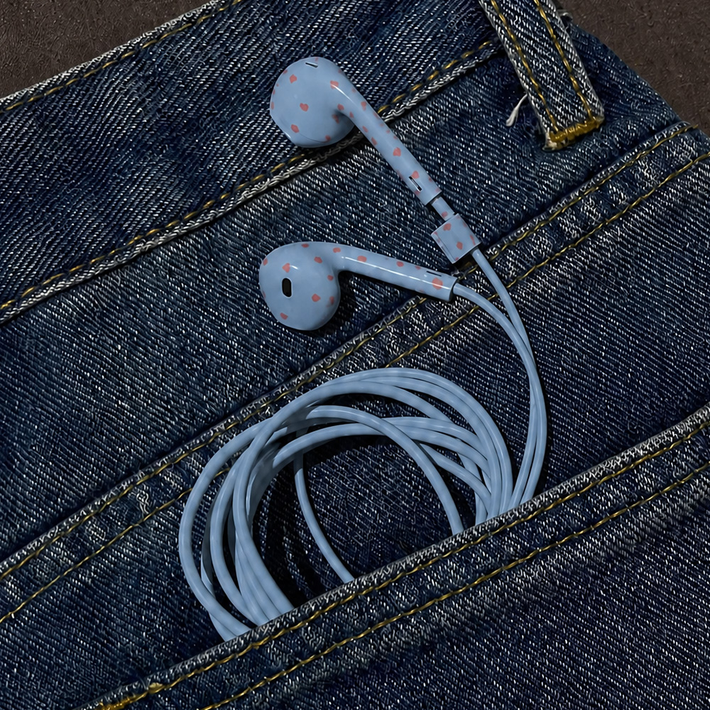 누아트 도티 스테레오 이어팟 디자인 유선 이어폰, 스카이블루 x 핫핑크하트(NUART Doti Stereo EarPods-Style Wired Earphones, Sky Blue x Hot Pink Heart) - 3