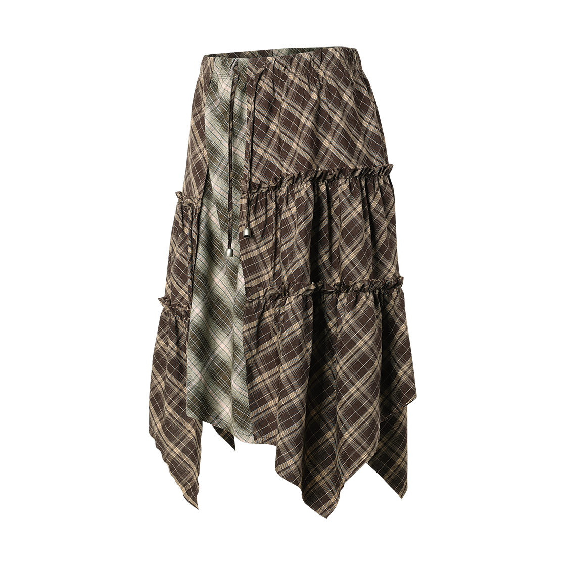 더바이닐하우스 언밸런스 레이어드 체크 스커트(W) 브라운(Thevinylhouse Unbalance Layered Check Skirt (W) Brown) - 2