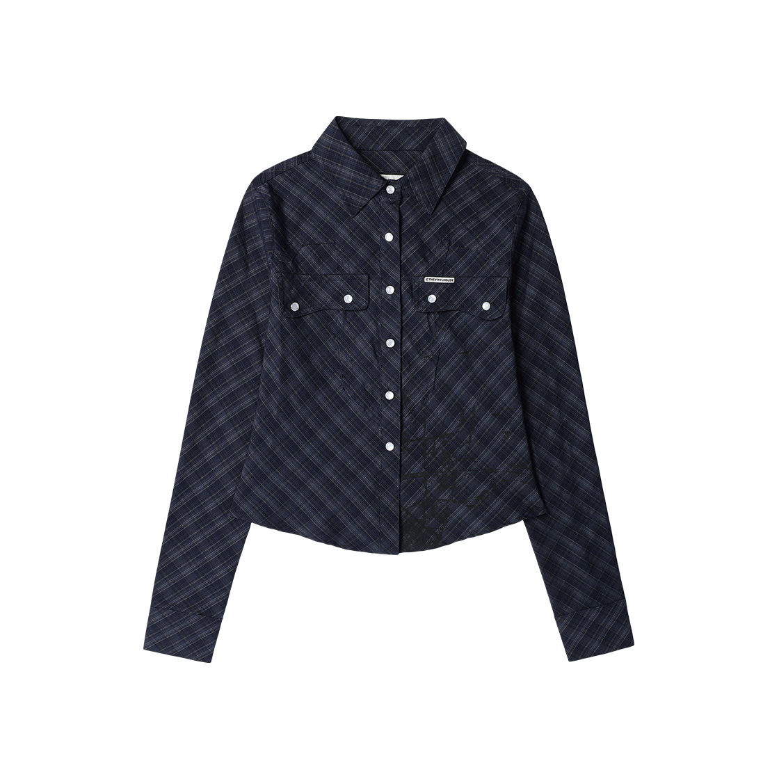 더바이닐하우스 페인팅 크롭 체크 셔츠(W) 네이비(Thevinylhouse Painting Crop Check Shirts(W) Navy)