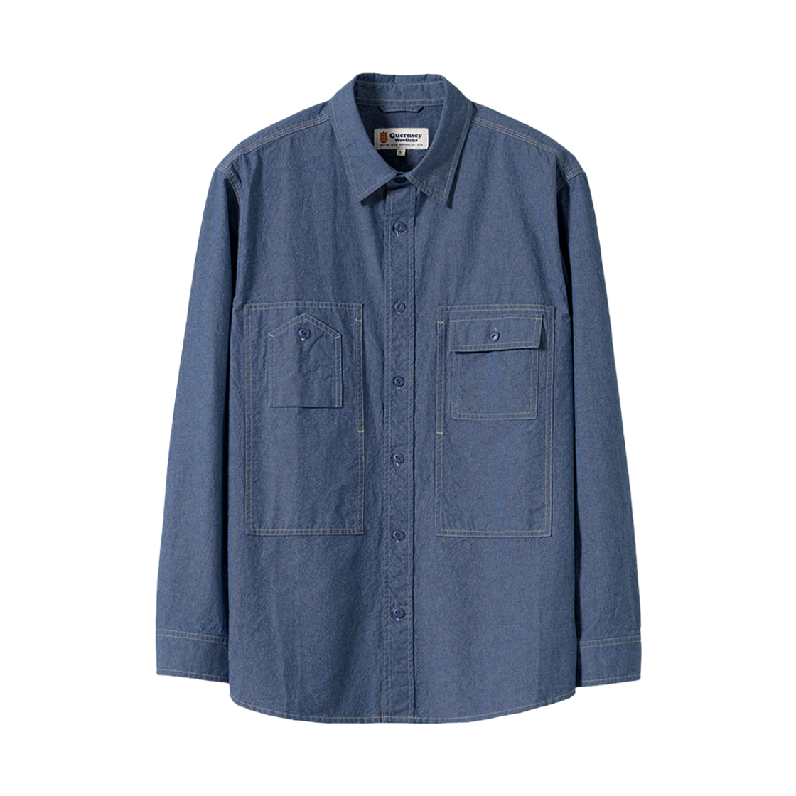 GW2CSH01-blu Guernsey Woollens Chambray Work Shirt 5.5oz Blue