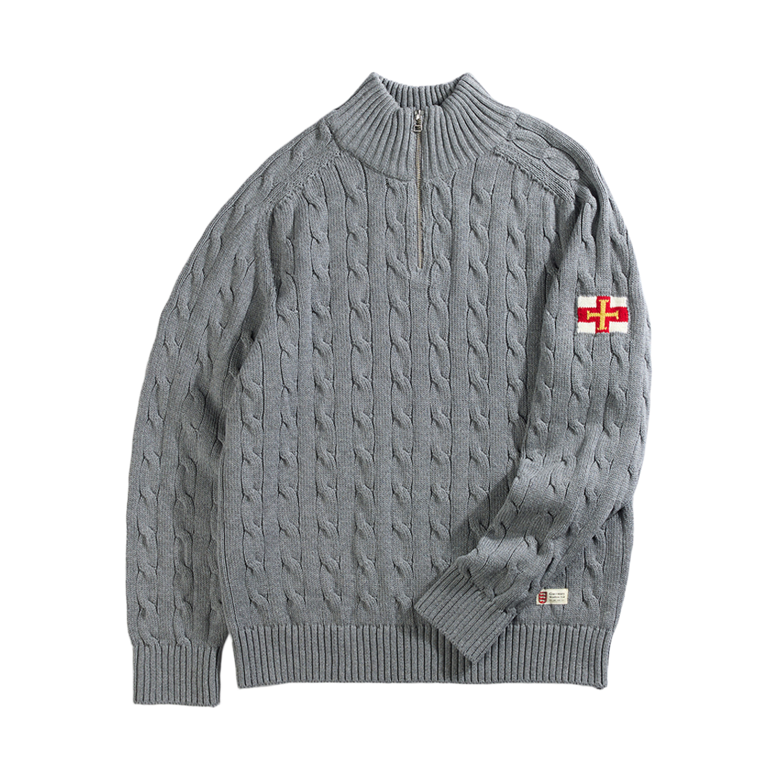 GW2DKN04-mgr Guernsey Woollens Heavy Cotton Cable Half-Zip Sweater Melange Grey