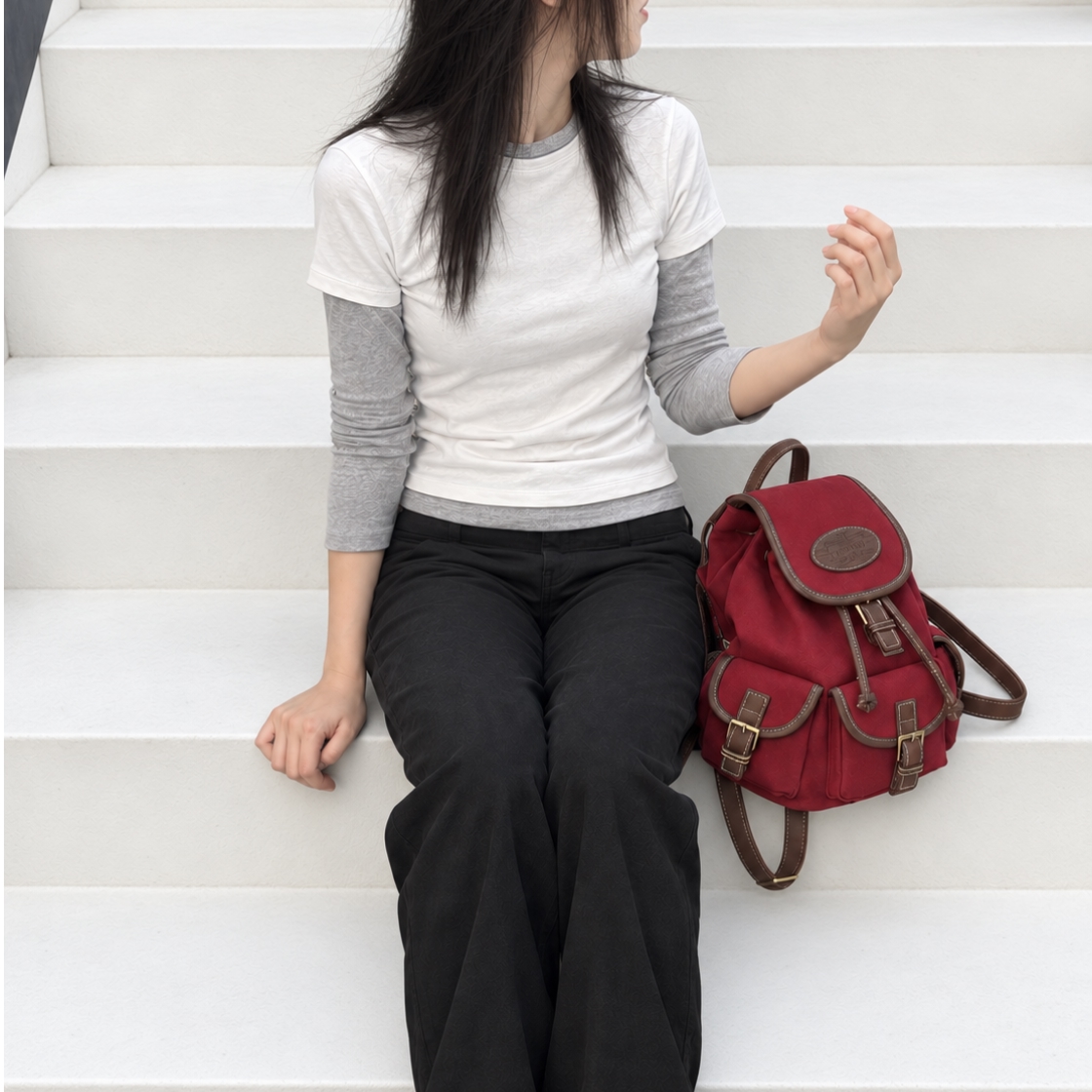 라츠유 노스탤지아 캔버스 백팩 레드(LOTS YOU Nostalgia Canvas Backpack Red) - 4