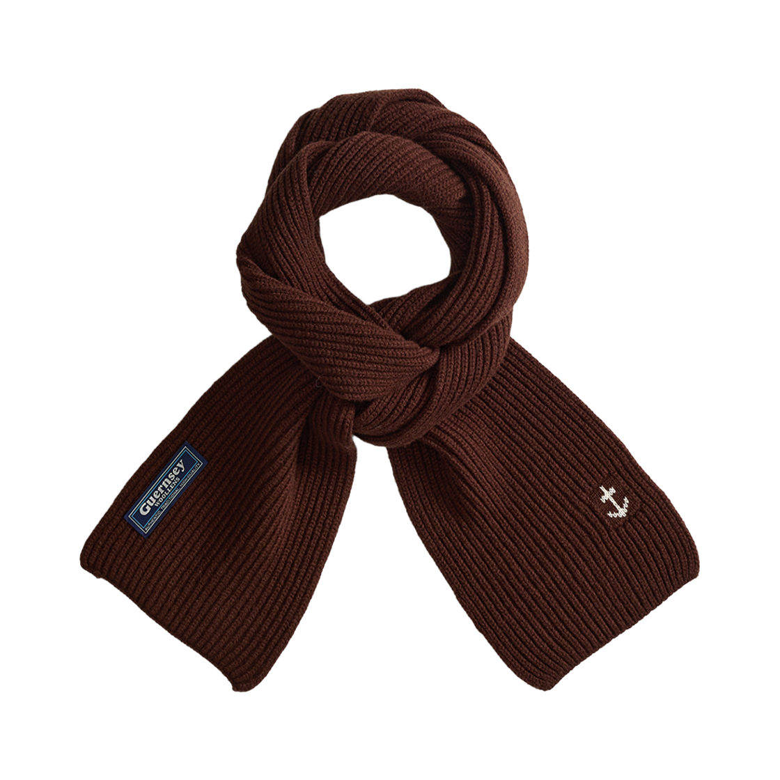 GW2DAC01-br Guernsey Woollens Superfine Merino Wool Anchor Scarf Brown