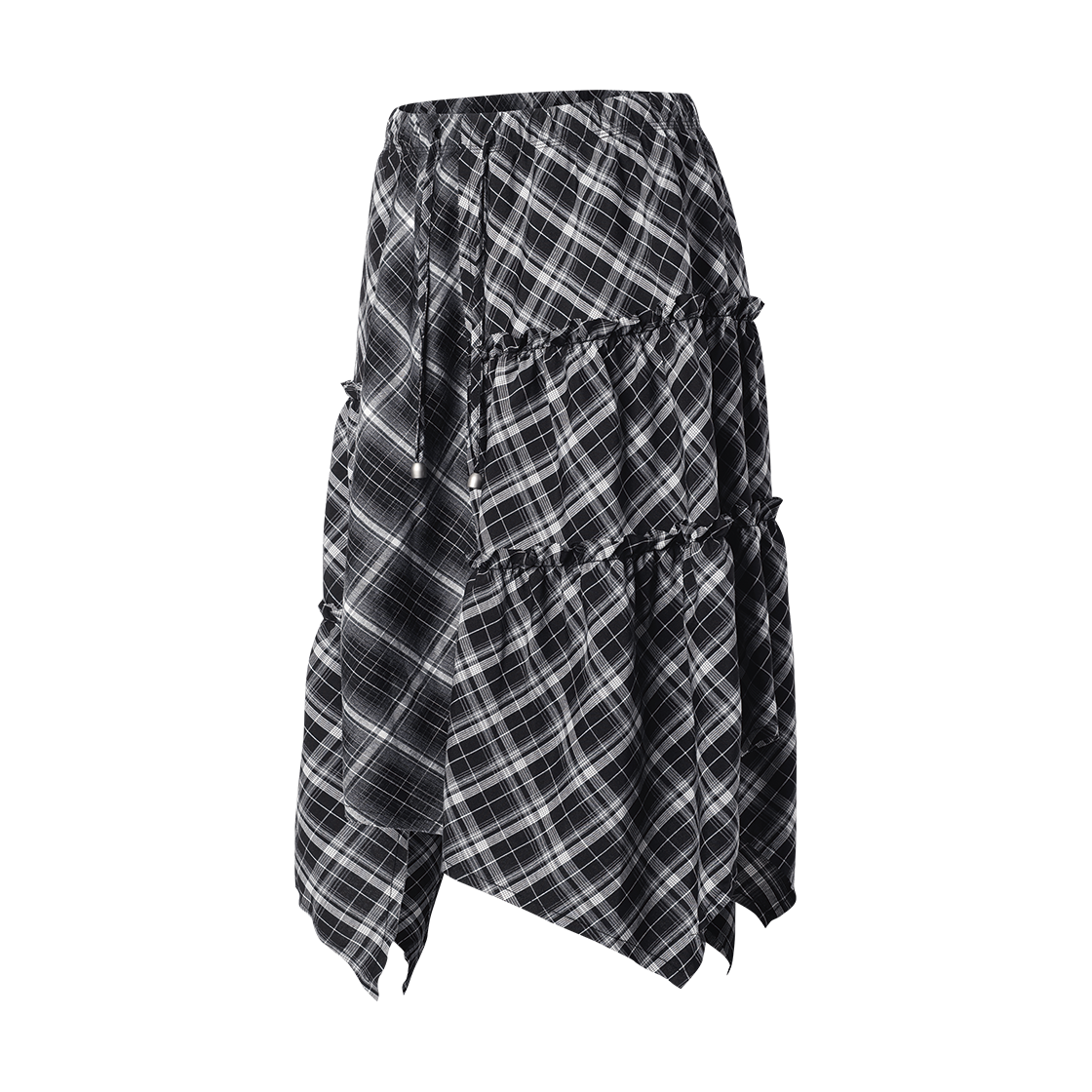 더바이닐하우스 언밸런스 레이어드 체크 스커트(W) 블랙(Thevinylhouse Unbalance Layered Check Skirt (W) Black) - 2