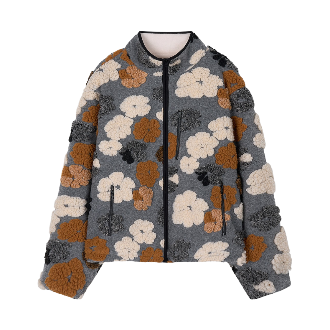 KW6DOTBEP04GY Epingler Women Flower Fleece Zip Up Grey - 26FW