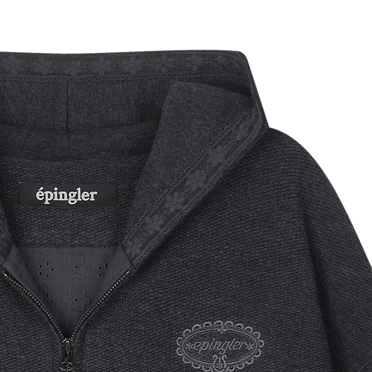 에핑글러 우먼 울 블렌드 레이스드 후디 차콜 - 26FW(Epingler Women Wool Blend Laced Hoodie Charcoal - 26FW) - 3