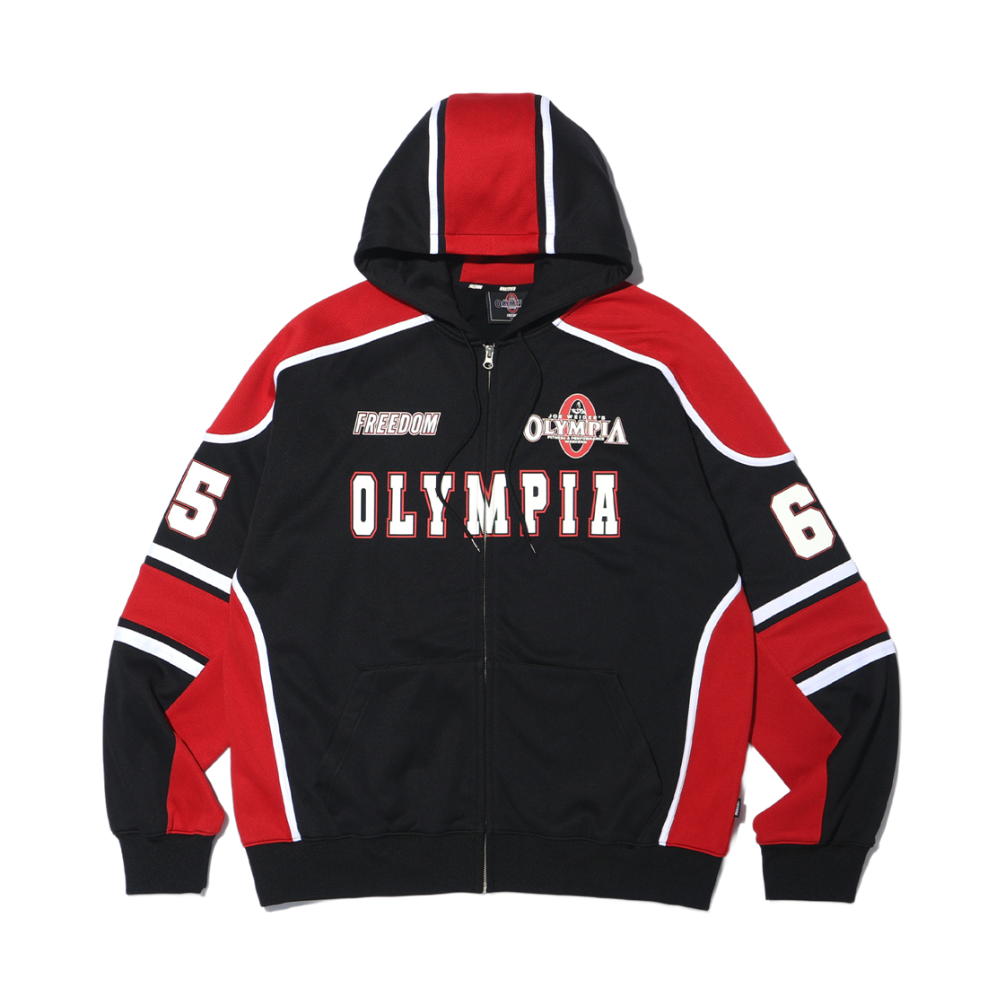 프리덤 올림피아 백 프린팅 엠보 메쉬 후드집업 블랙(FREEDOM Olympia Back Print Embossed Mesh Zip-Up Hoodie Black)