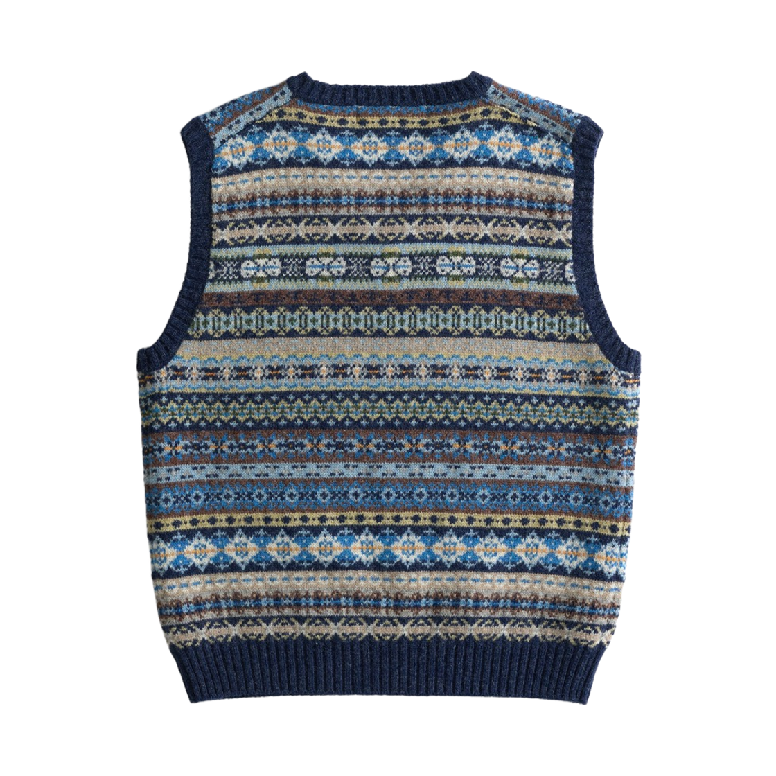 건지울른스 세인트피터 페어아일 브이넥 베스트 네이비(Guernsey Woollens Saint Peter Fair Isle V Neck Vest Navy) - 2