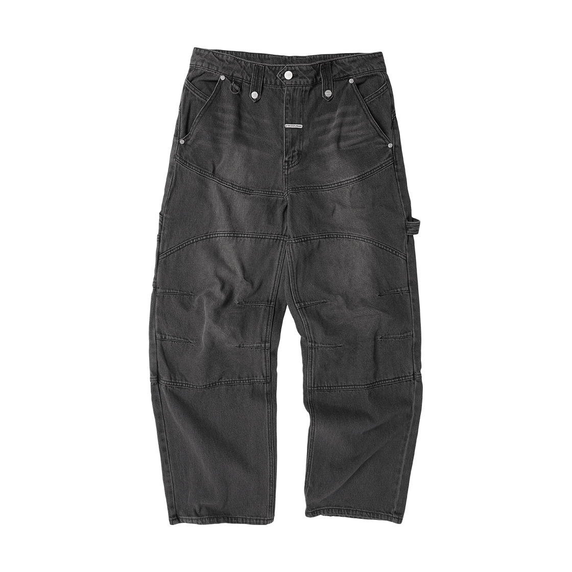 더바이닐하우스 라운드 더블 니 데님 팬츠 블랙(Thevinylhouse Round Double Knee Denim Pants Black)