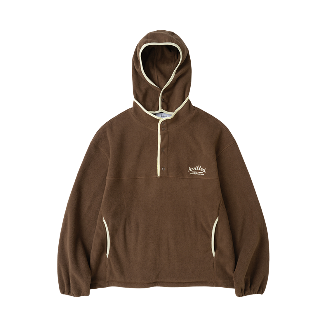 니티드 컨버터블 후디 플리스 풀오버 브라운 옐로(Knitted Convertible Hoodie Fleece Pullover Brown Yellow)