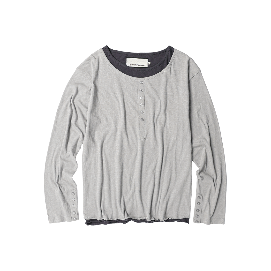 더바이닐하우스 버튼 레이어드 긴팔 티셔츠 그레이(Thevinylhouse Button Layered Ls Tee Grey) - 1