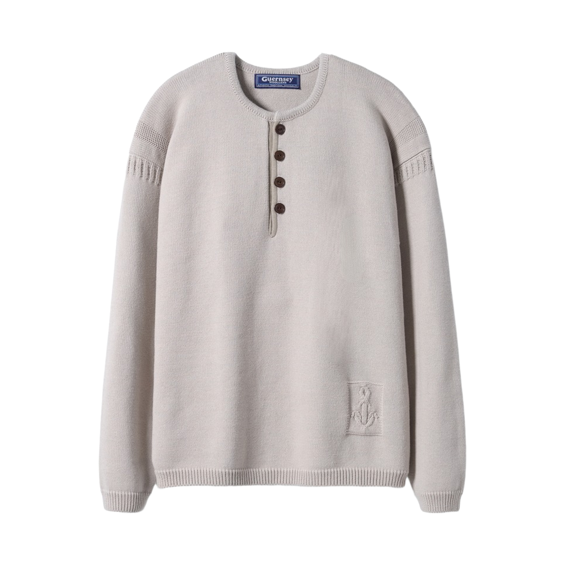 GW26CKN07-BE Guernsey Woollens Heavy Cotton Piping Henley Sweater Ash Beige