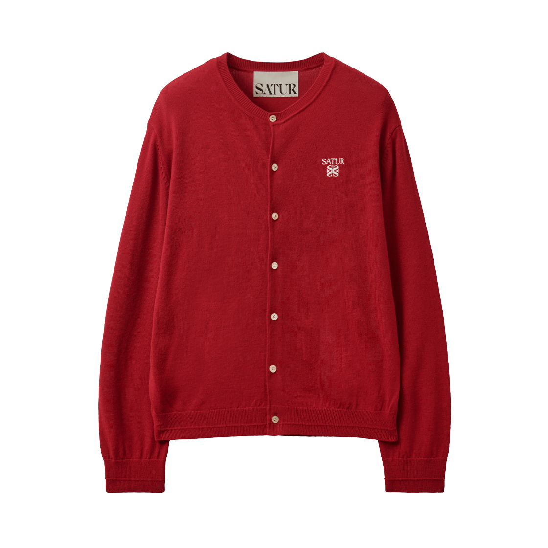 SA263MKC01RED0 SATUR Loren Basic Crewneck Fine Cardigan Red
