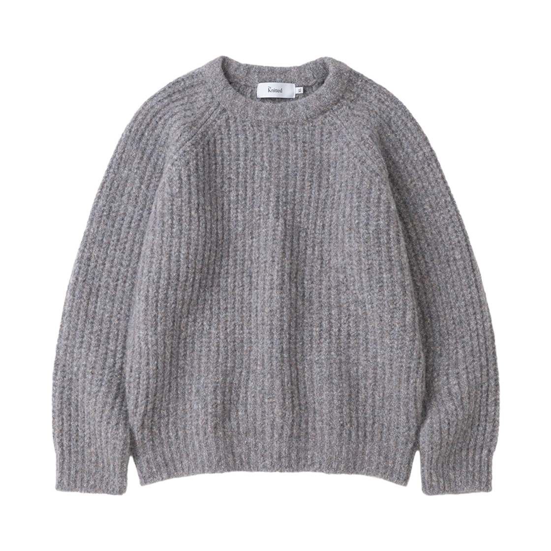 K26AWUK11MGR Knitted Boucle Reglan Waffle Crop Round Knit Multi Grey