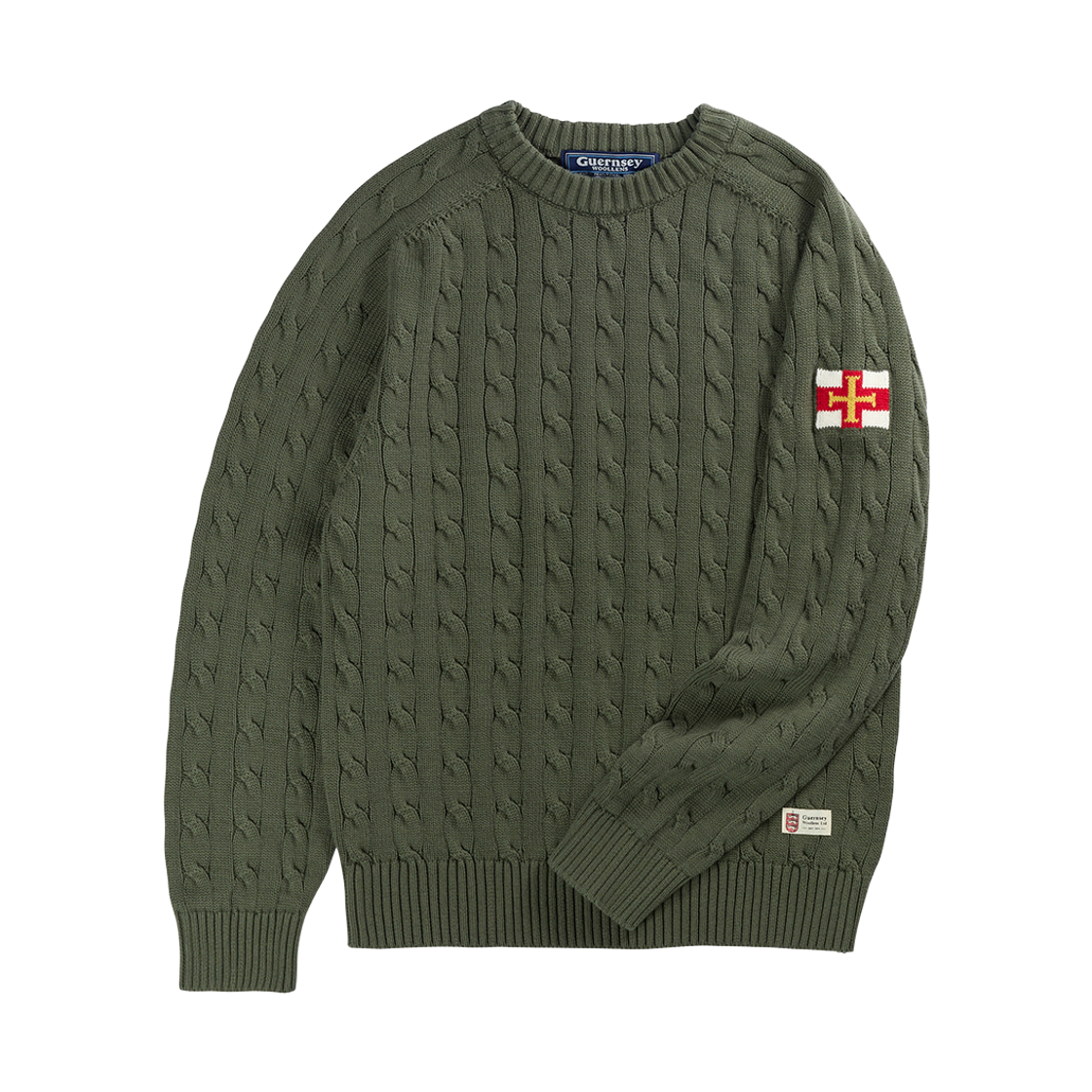 GW2CKN01-hgr Guernsey Woollens Cotton Cable Sweater Hunter Green