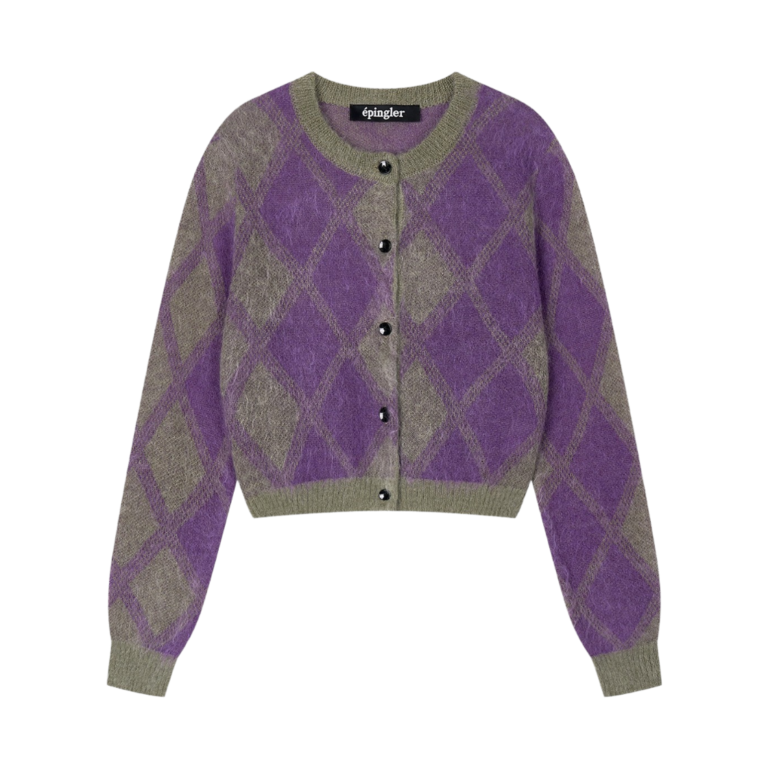 KW6DKNCEP07PP Epingler Women Argyle Cardigan Khaki Purple - 26FW