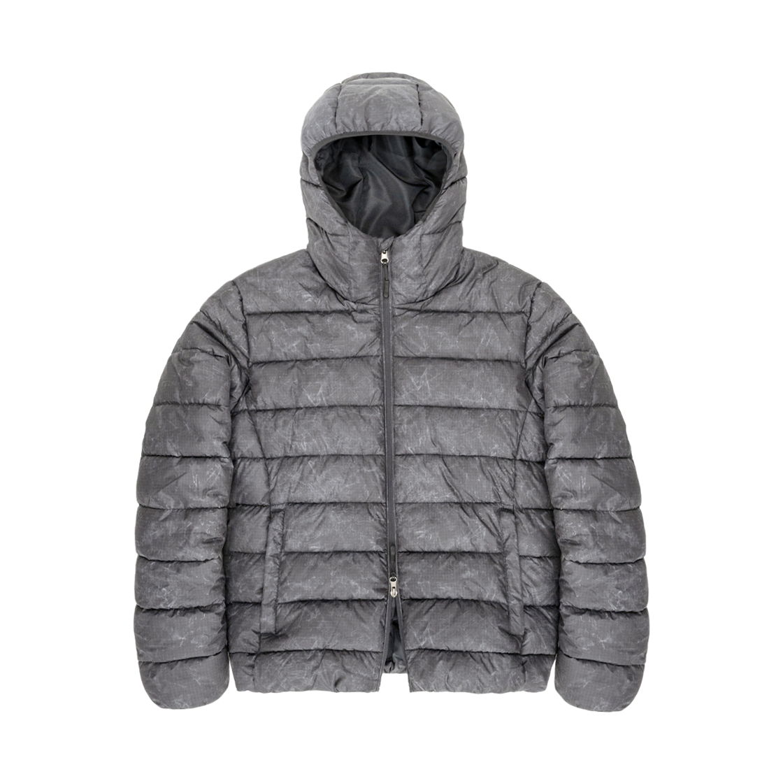누아트 스튜디오 크랙 후디드 라이트 패딩 자켓 그레이(NUART STUDIO Crack Hooded Light Puffer Jacket Gray)