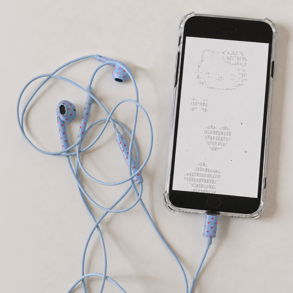 누아트 도티 스테레오 이어팟 디자인 유선 이어폰, 스카이블루 x 핫핑크하트(NUART Doti Stereo EarPods-Style Wired Earphones, Sky Blue x Hot Pink Heart) - 5