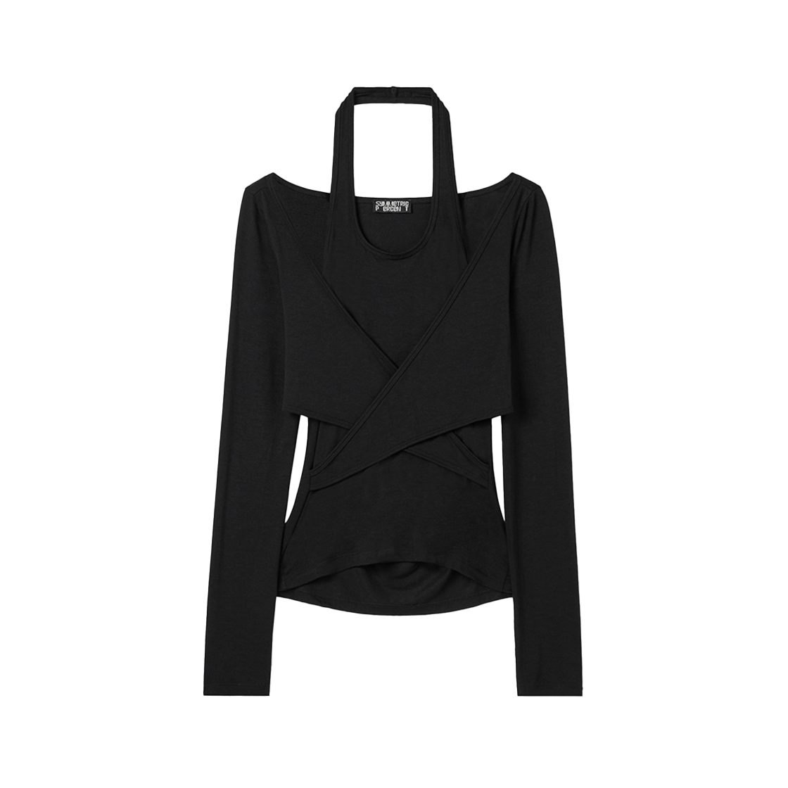 SW2F2TO08BK symmetric percent Halter Layered X Wrap Top Black