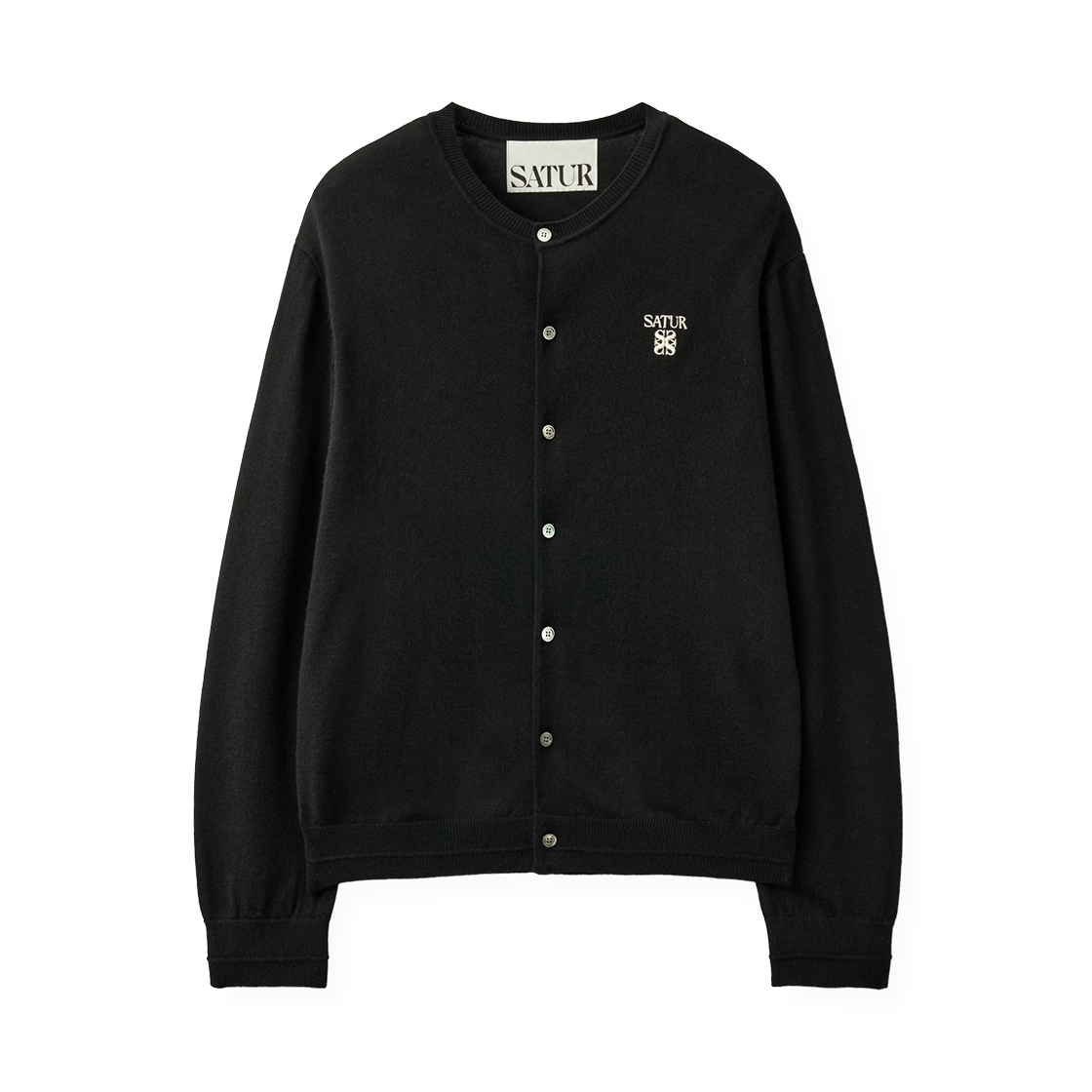 세터 로렌 베이직 크루넥 파인 가디건 블랙(SATUR Loren Basic Crewneck Fine Cardigan Black)