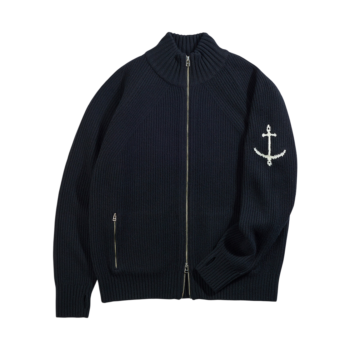 GW1DKN02-bk Guernsey Woollens British Rib Two Way Zip Sweater Black