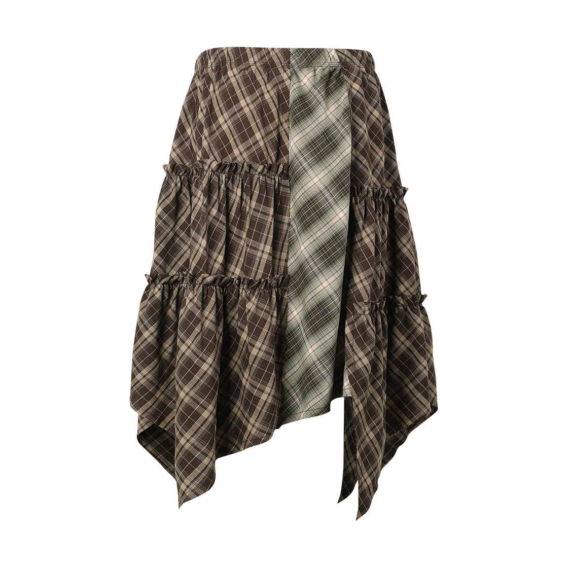 더바이닐하우스 언밸런스 레이어드 체크 스커트(W) 브라운(Thevinylhouse Unbalance Layered Check Skirt (W) Brown) - 3