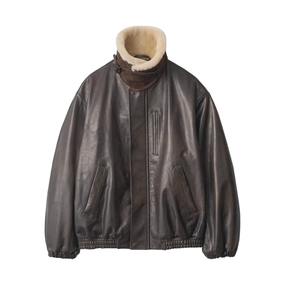 슈타인 무통 칼라 카프 집 자켓 다크 브라운 - 26FW(ssstein Mouton Collar Calf Zip Jacket Dark Brown - 26FW) - 2