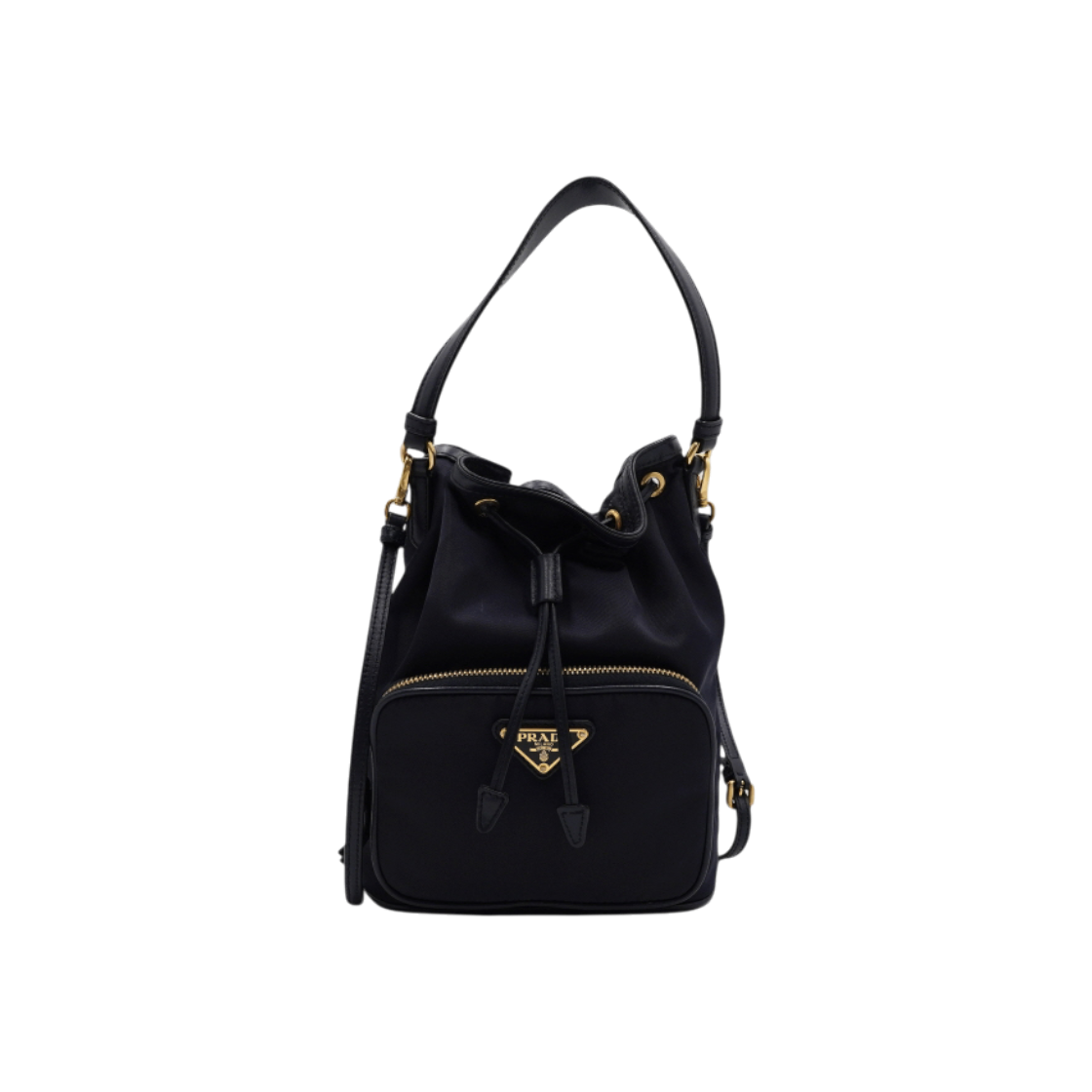 IT6APE63PU3P Prada Navy Bella Gold Metal Tessuto Bucket Shoulder Bag