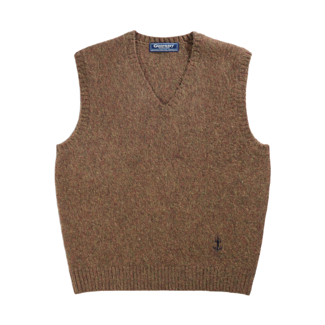 GW2DKN17-br Guernsey Woollens Shetland Wool V Neck Vest Brushed Brown