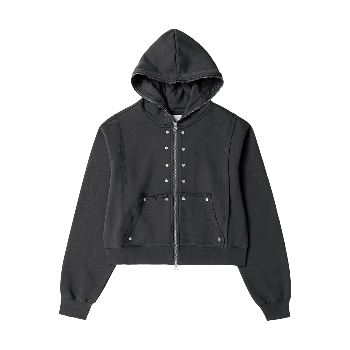 더바이닐하우스 스터드 풀 집업 후디(W) 차콜(Thevinylhouse Studded Full Zip-Up Hoodie (W) Charcoal)