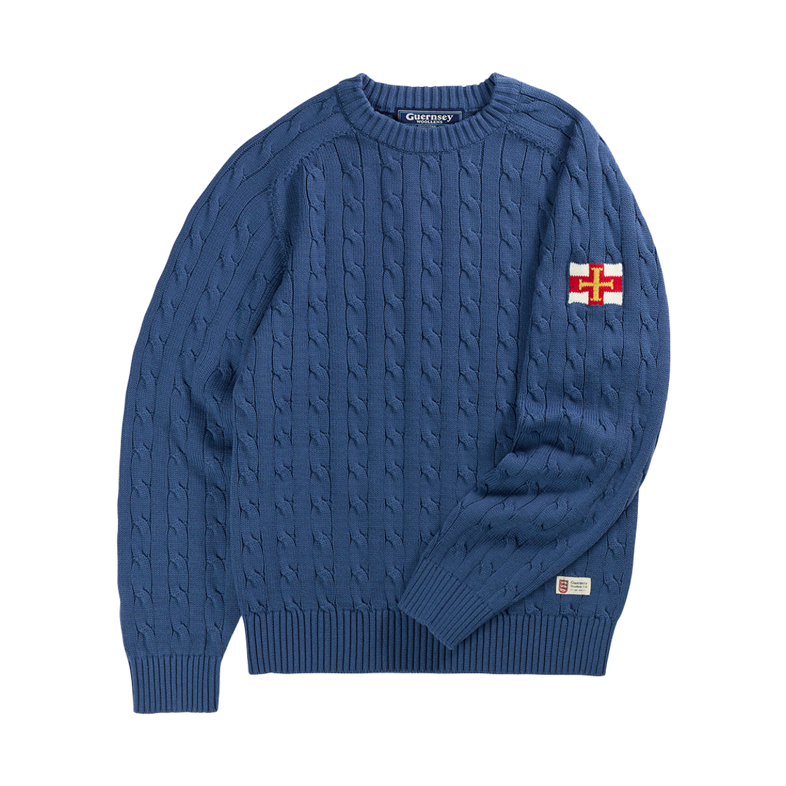 GW2CKN01-blu Guernsey Woollens Cotton Cable Sweater Blue