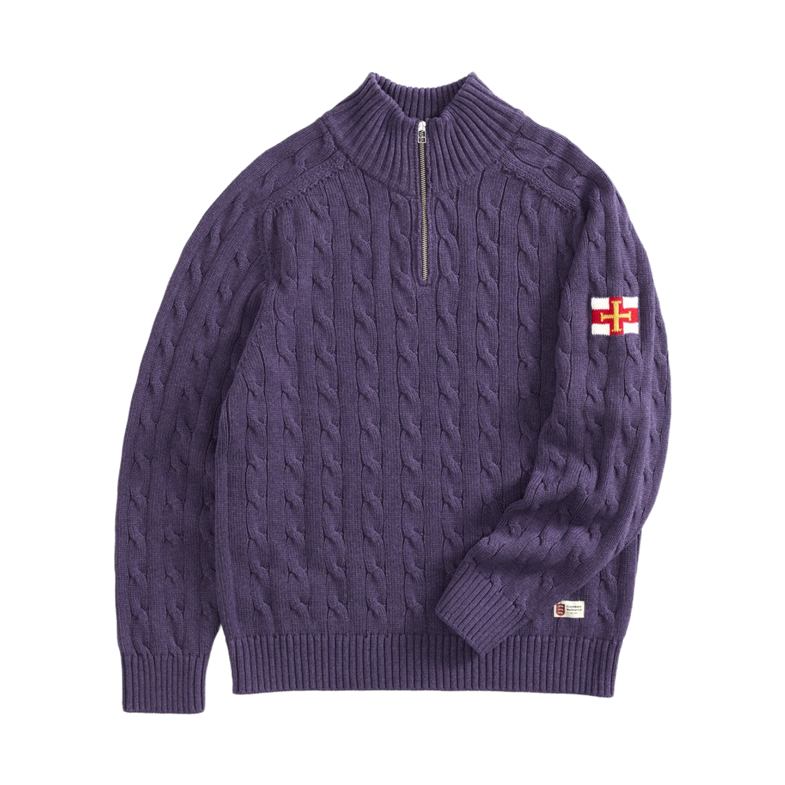 GW2DKN04-lpp Guernsey Woollens Heavy Cotton Cable Half Zip Sweater Light Purple