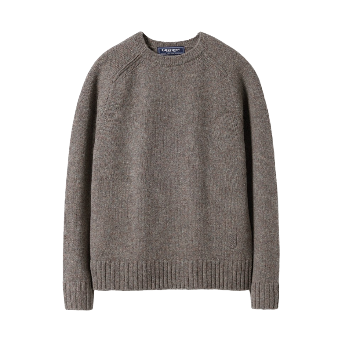 GW26CKN04-GR Guernsey Woollens Shetland Wool Structure Saddle Crewneck Sweater Mix Grey
