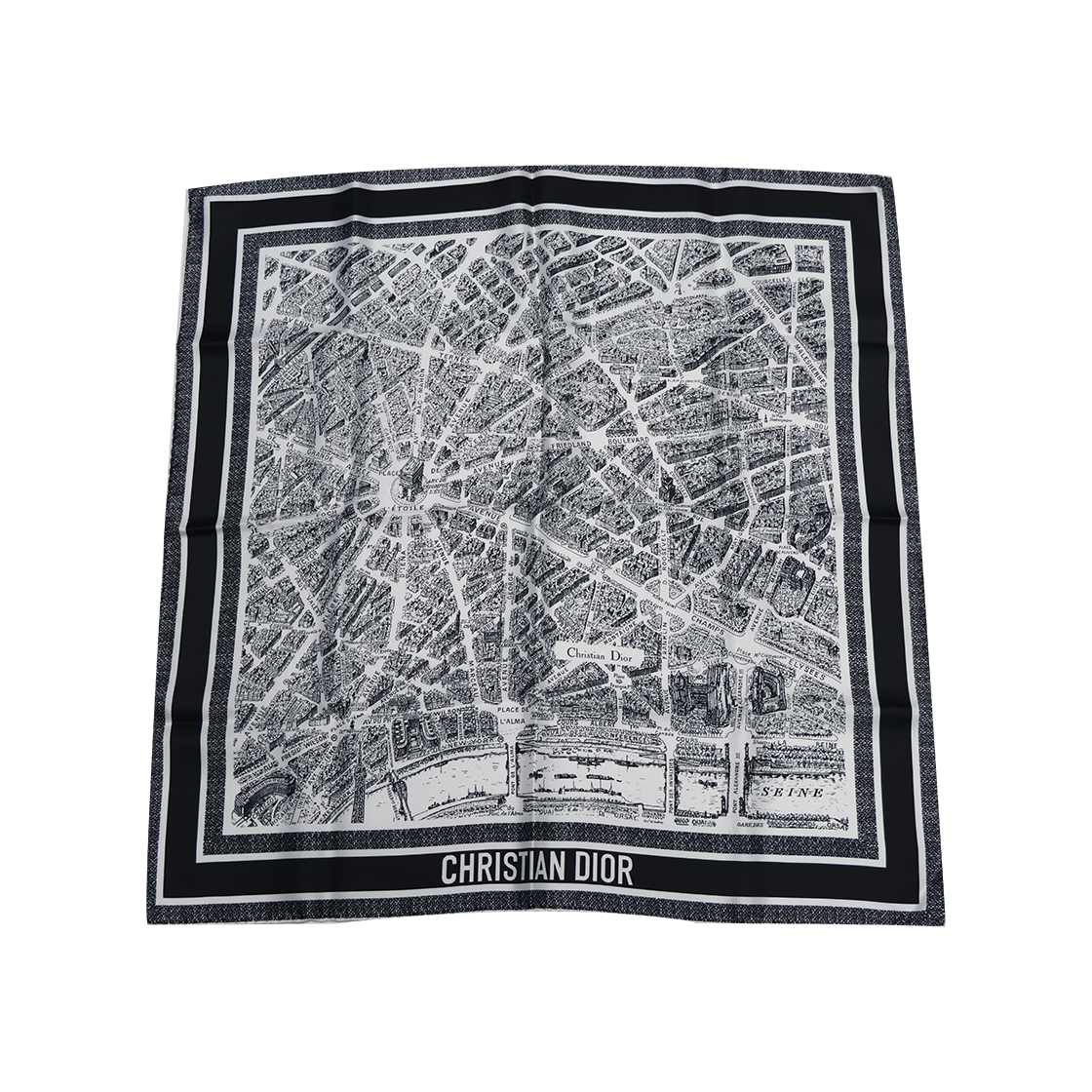 ITHUHVQ6A9O3 Dior Plan de Paris 90 Square Silk Twill Scarf White Black