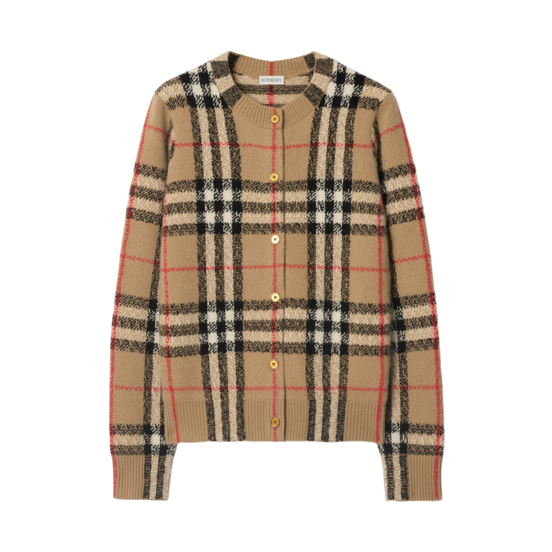 8135242 (W) Burberry Check Cashmere Cardigan Sand Beige