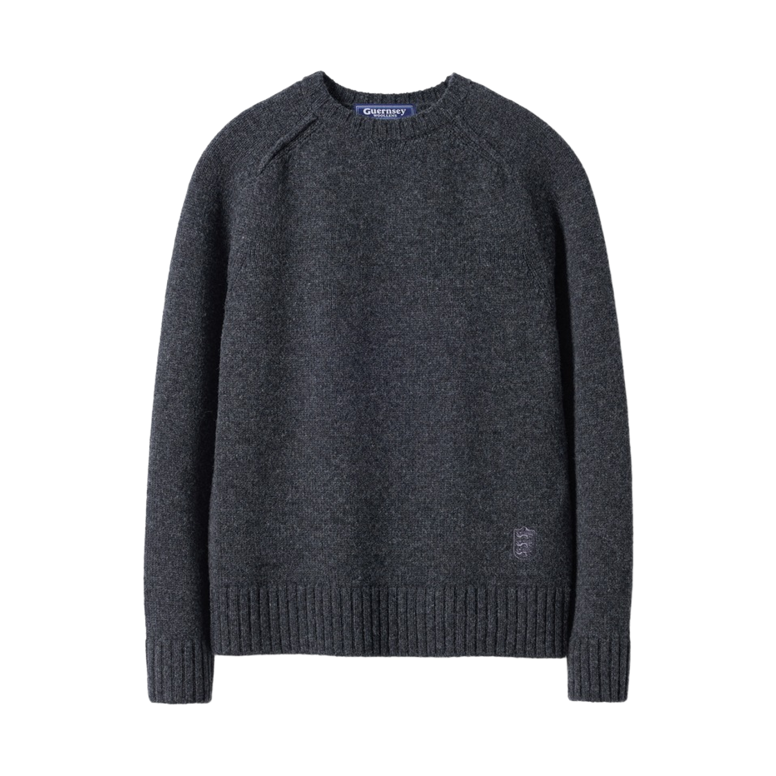 GW26CKN04-CH Guernsey Woollens Shetland Wool Structure Saddle Crewneck Sweater Melange Charcoal