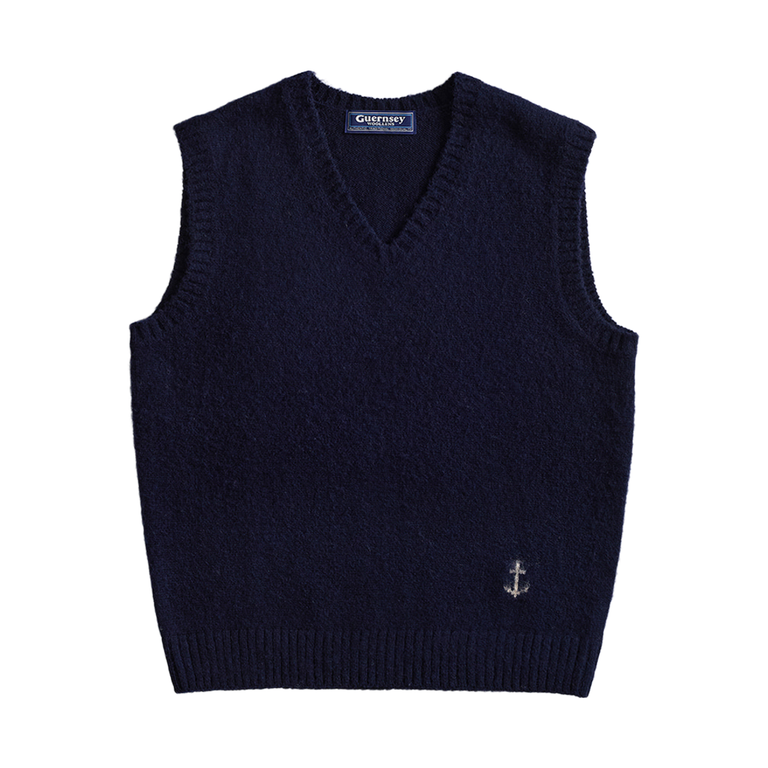 GW2DKN17-nv Guernsey Woollens Shetland Wool V Neck Vest Brushed Navy