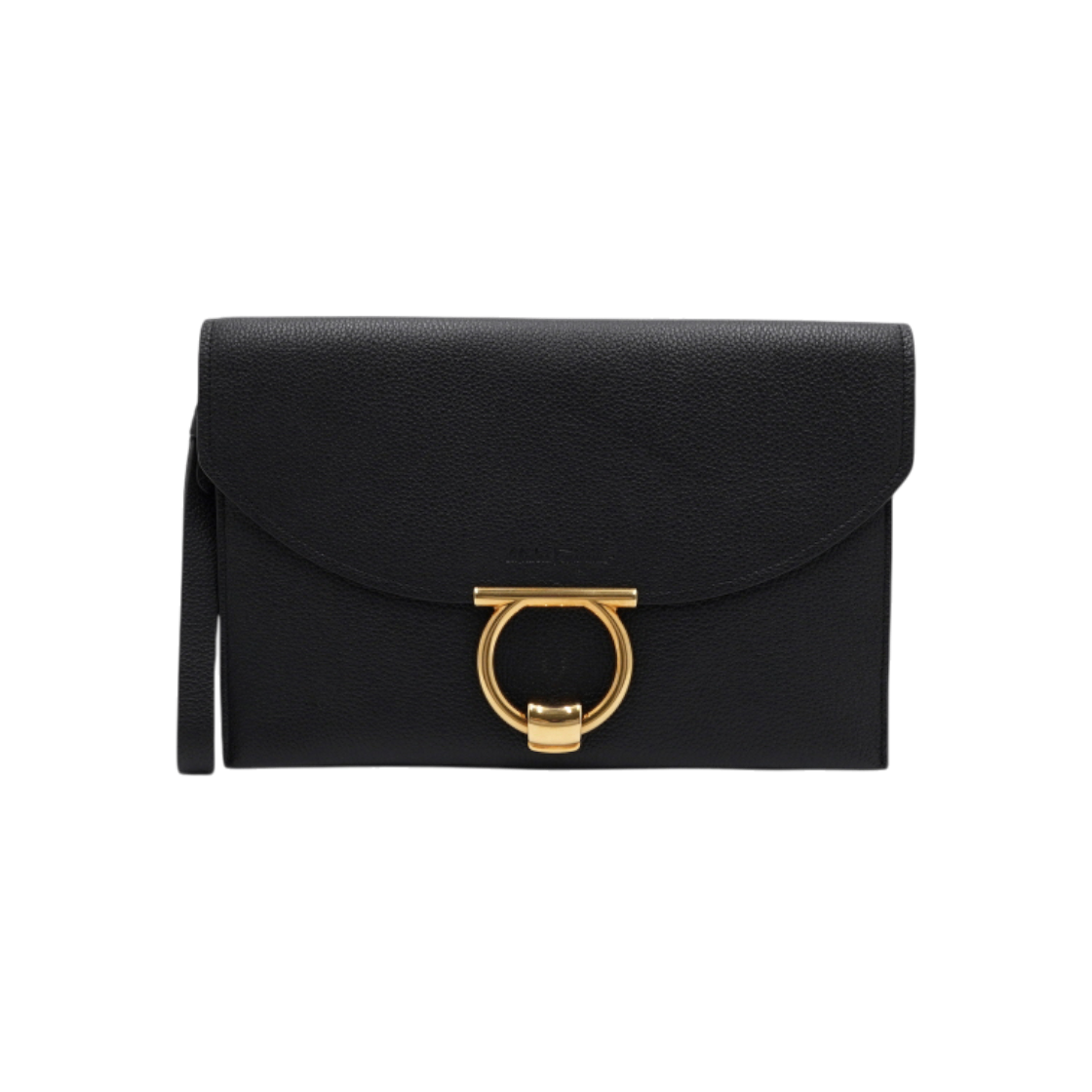 IT2LDCWJASV9 Ferragamo Black Leather Gancini Maggio Flap Strap Clutch