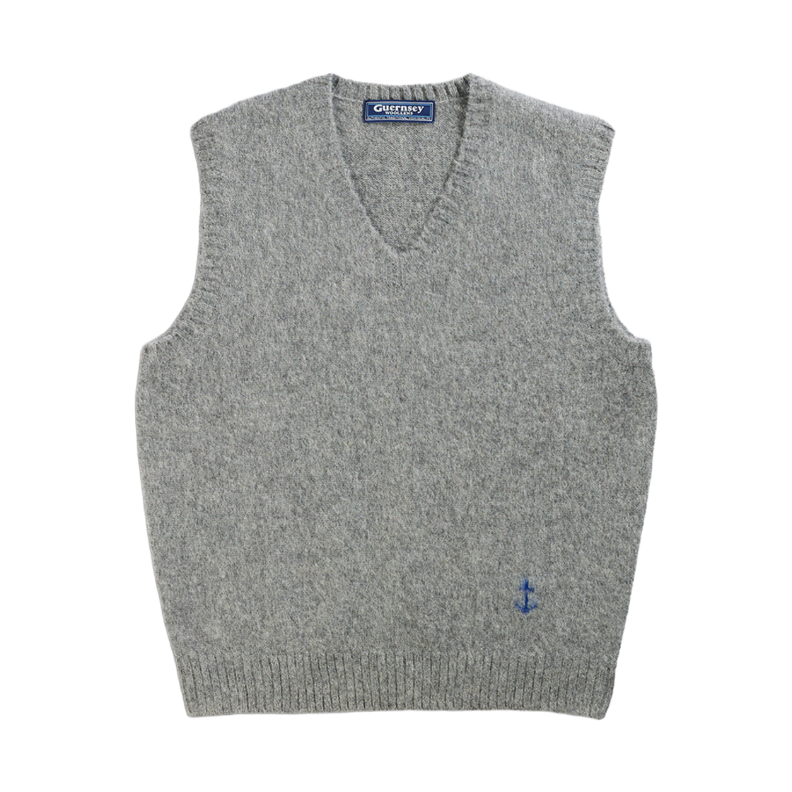 GW2DKN17-gry Guernsey Woollens Shetland Wool V Neck Vest Brushed Grey