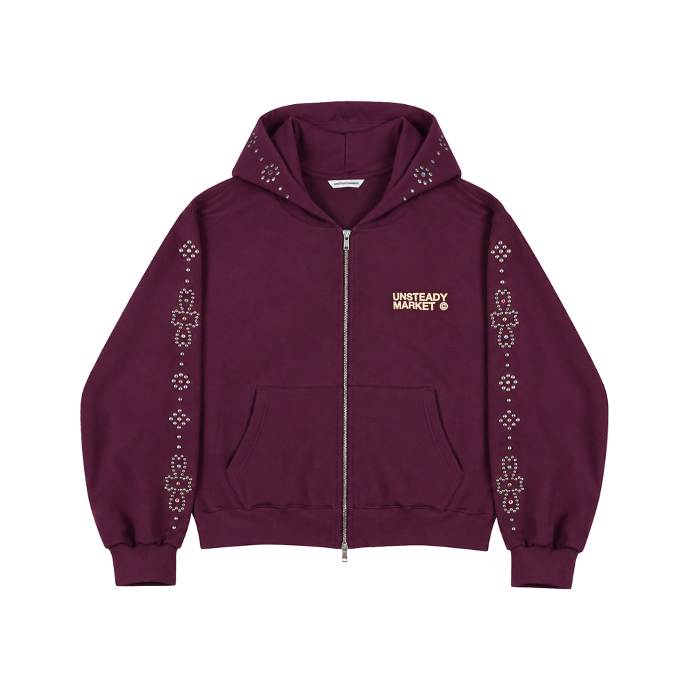 JK05 Unsteady Market Rhinestone Zip-Up Hoodie_Bordeaux