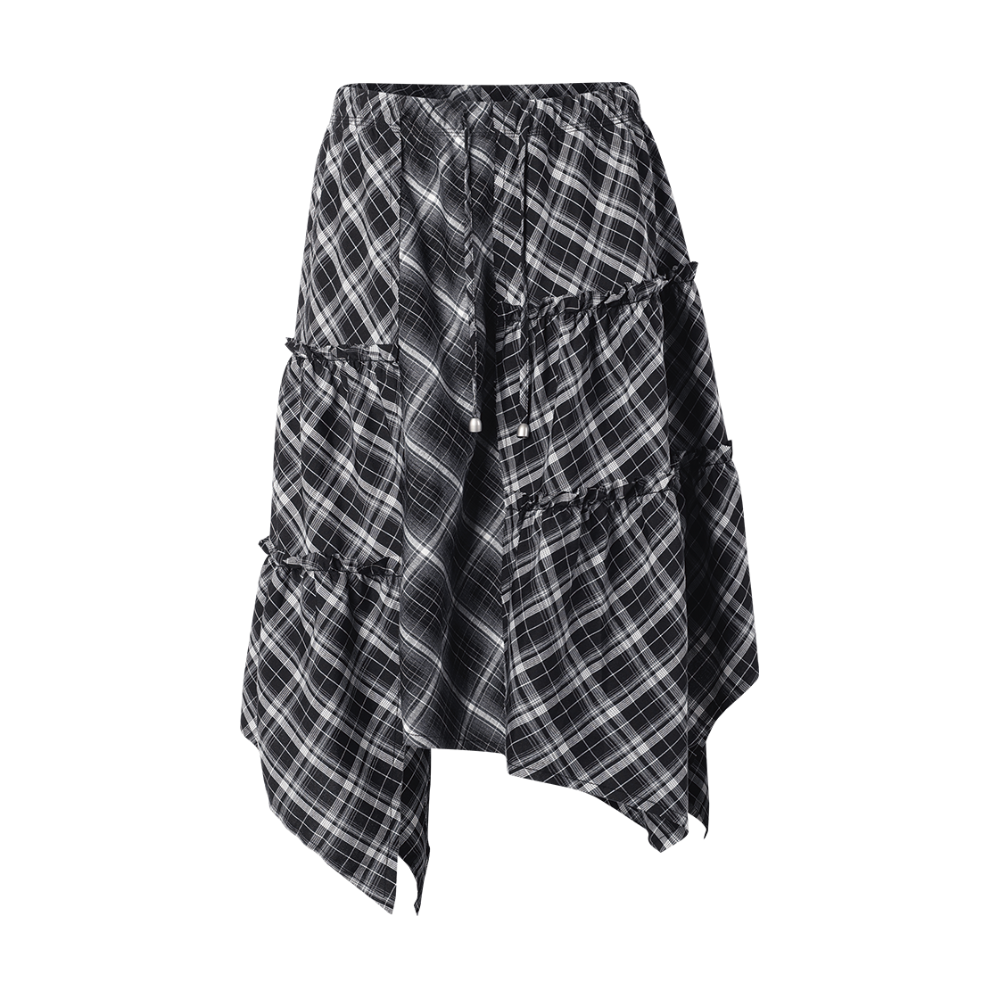 더바이닐하우스 언밸런스 레이어드 체크 스커트(W) 블랙(Thevinylhouse Unbalance Layered Check Skirt (W) Black) - 1