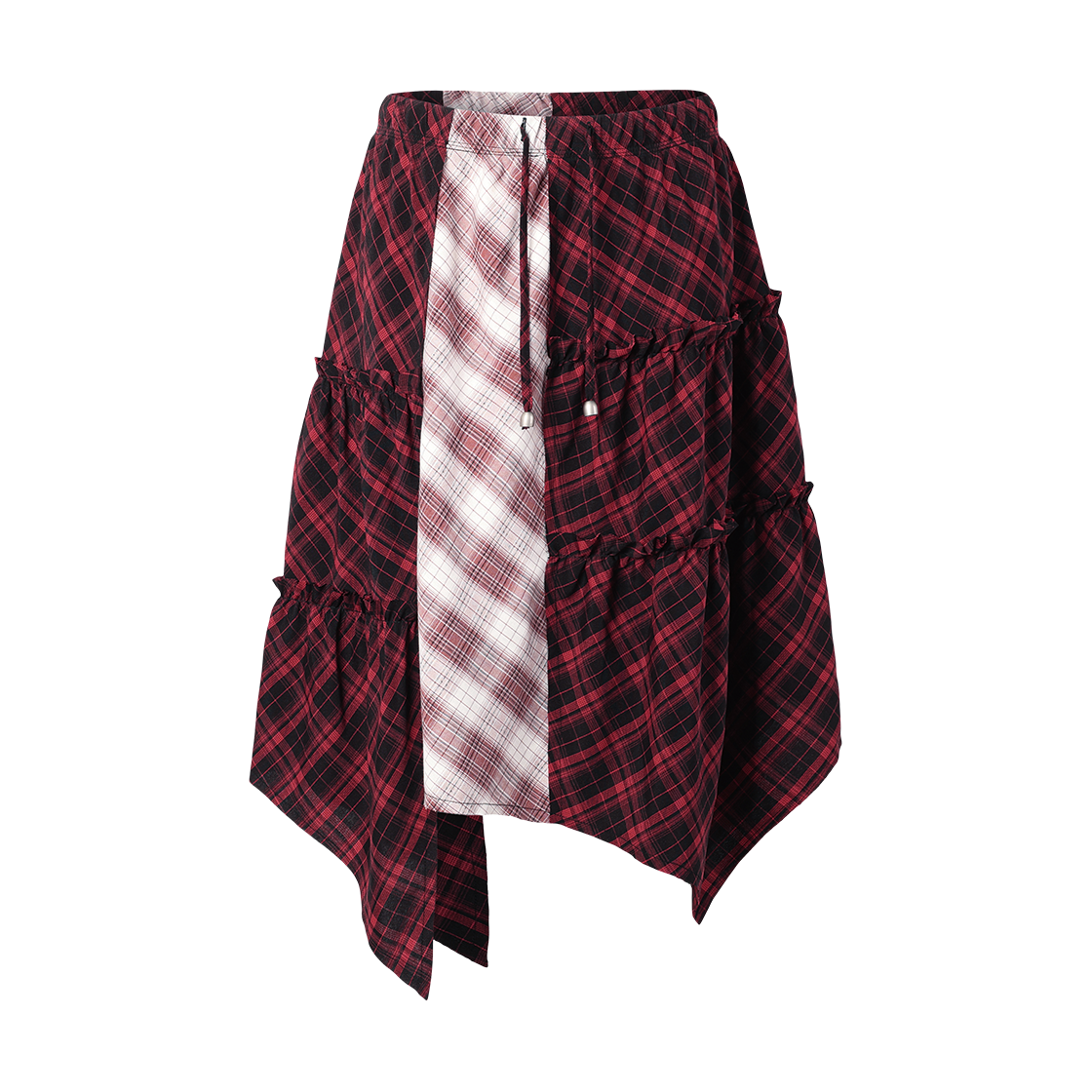 더바이닐하우스 언밸런스 레이어드 체크 스커트(W) 레드(Thevinylhouse Unbalance Layered Check Skirt (W) Red) - 1