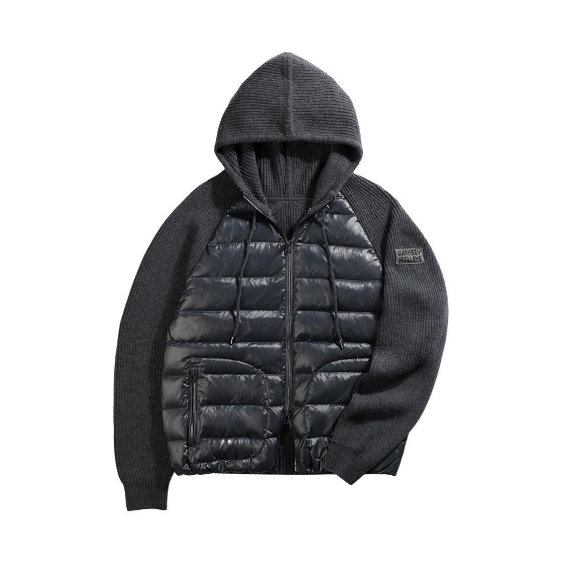 GW2CJP01-gry Guernsey Woollens Goose Down Hybrid Hooded Zip Up Sweater Grey