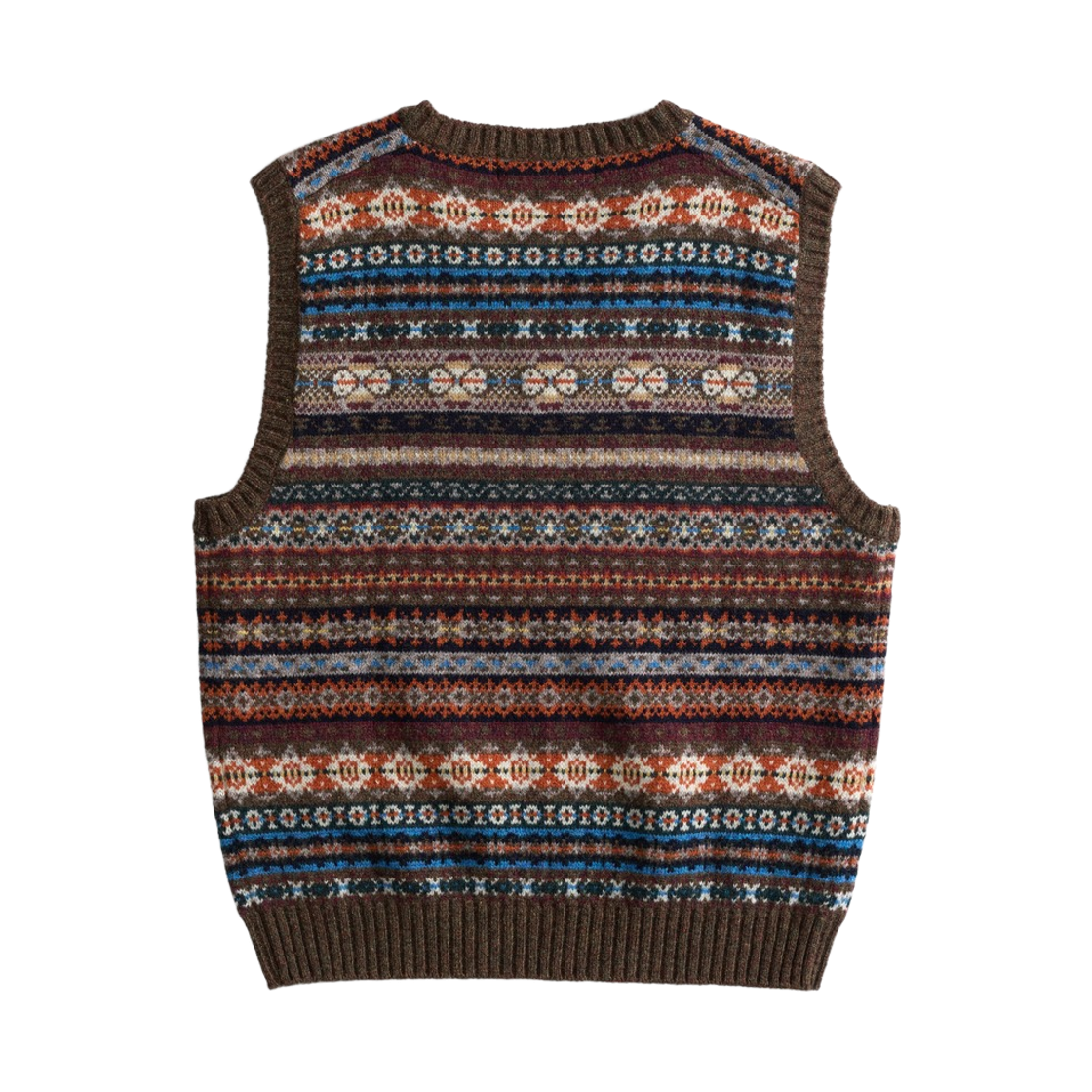 건지울른스 세인트피터 페어아일 브이넥 베스트 브라운(Guernsey Woollens Saint Peter Fair Isle V Neck Vest Brown) - 2